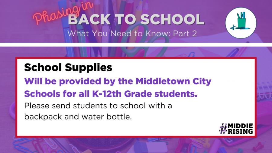 Middletown City School District will provide all K-12 students with school supplies.